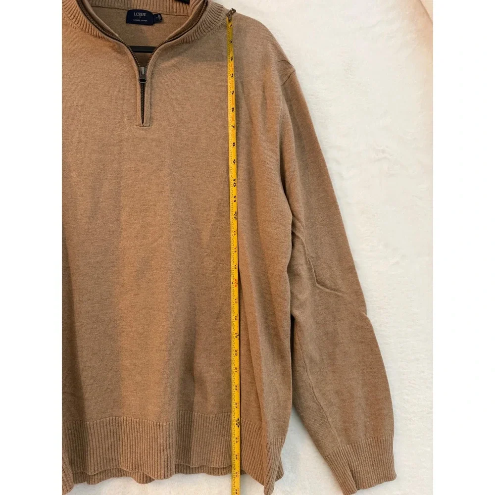 J.Crew Harbor Cotton Quarter Zip Sweater Mens Large Tan Brown F4718 Merino Wool‎